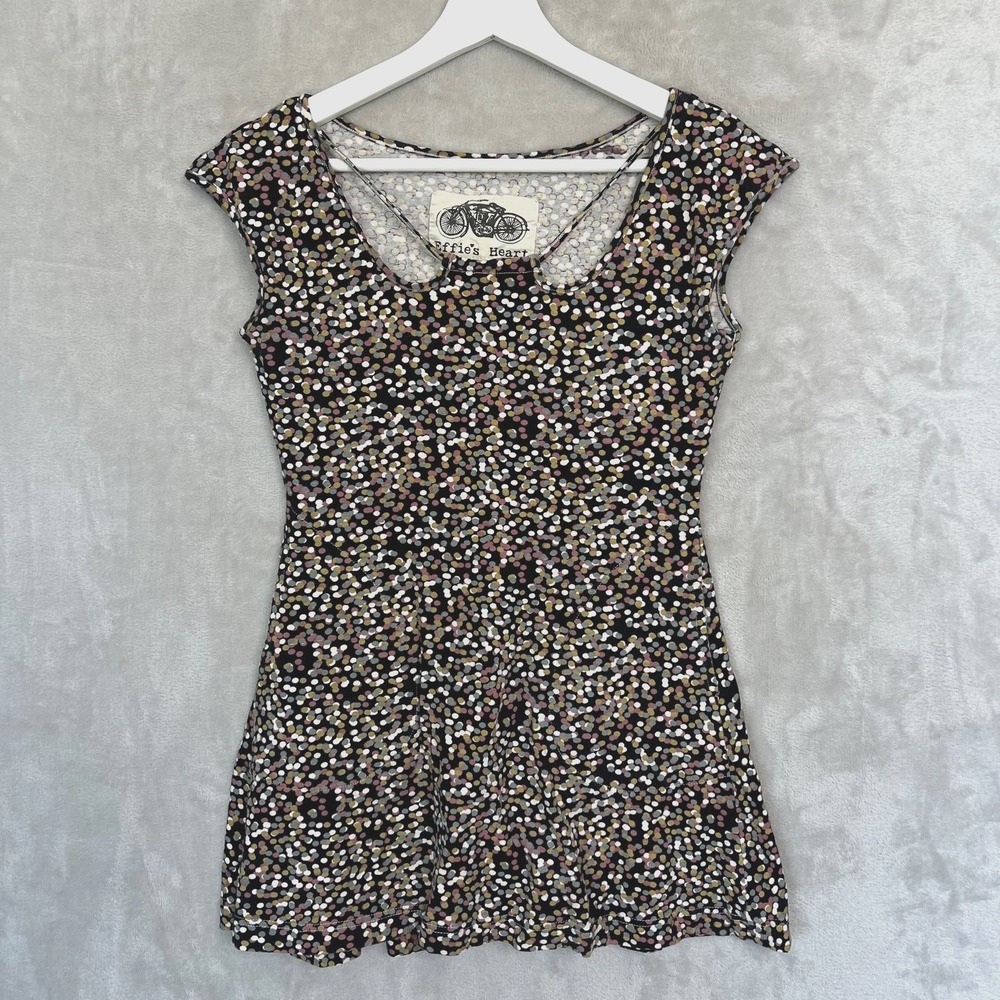 Effie's Heart Dress S Bokeh Dot Print Fit & Flare Cap Sleeve Scoop Neck Pockets